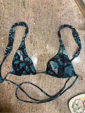 Women's Teal & Black Triangle Bikini Top - Printed Swim